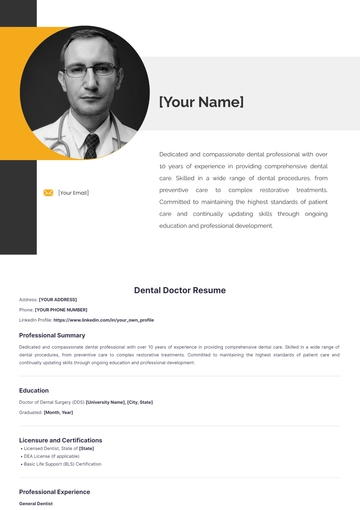 Free Dental Doctor Resume to Edit Online