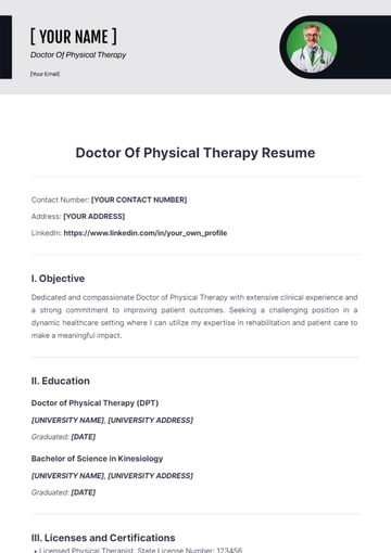 Free Doctor Of Physical Therapy Resume to Edit Online