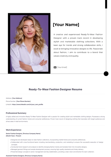 Free Ready-To-Wear Fashion Designer Resume to Edit Online