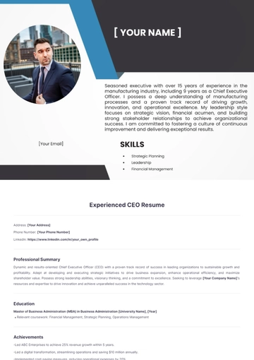 Free Experienced CEO Resume to Edit Online