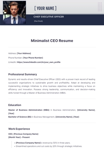 Free Minimalist CEO Resume to Edit Online