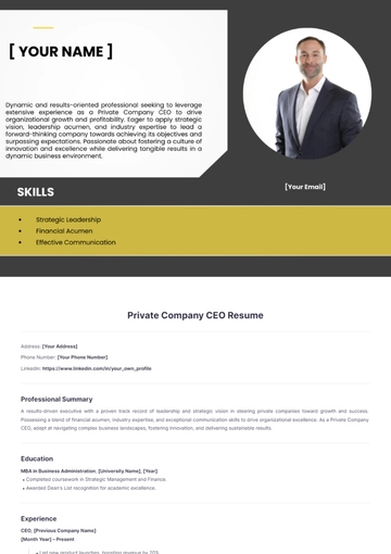 Free Private Company CEO Resume to Edit Online