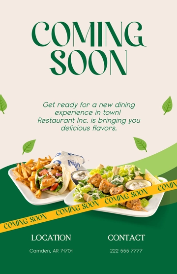 Free Restaurant Coming Soon Poster Template to Edit Online