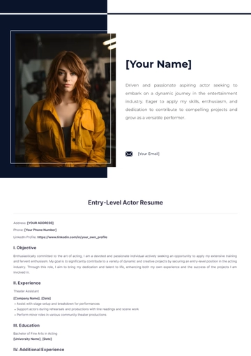 Free Entry-Level Actor Resume to Edit Online