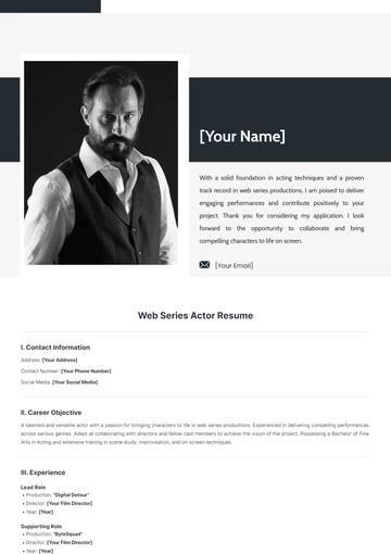 Free Web Series Actor Resume to Edit Online