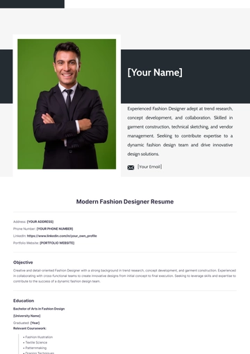 Free Modern Fashion Designer Resume to Edit Online