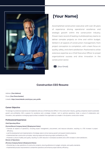 Free Construction CEO resume to Edit Online