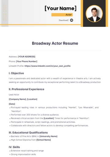 Free Broadway Actor Resume to Edit Online