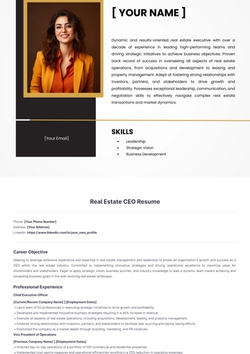 Free Real Estate CEO Resume to Edit Online
