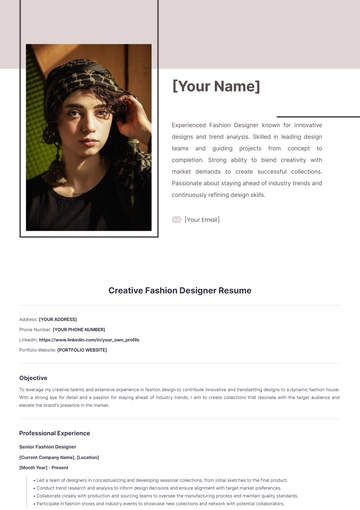 Free Creative Fashion Designer Resume to Edit Online