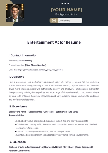 Free Entertainment Actor Resume to Edit Online