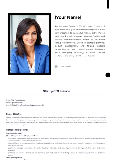 Free Startup CEO Resume to Edit Online