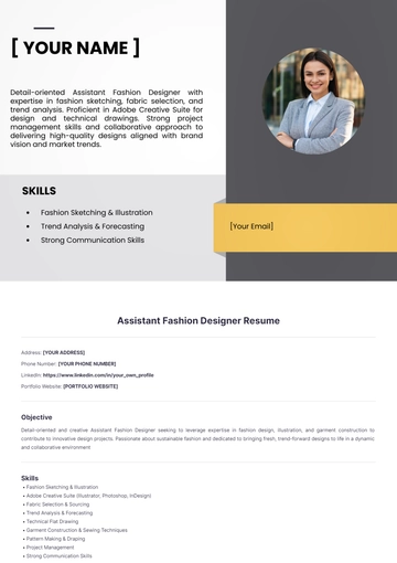 Free Assistant Fashion Designer Resume to Edit Online