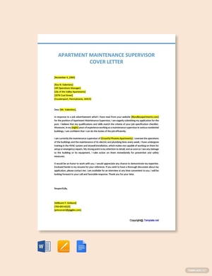 Apartment Maintenance Supervisor Cover Letter