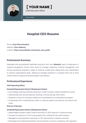 Free Hospital CEO Resume to Edit Online