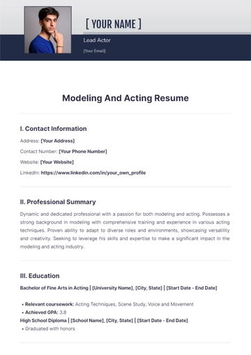 Free Modeling And Acting Resume to Edit Online