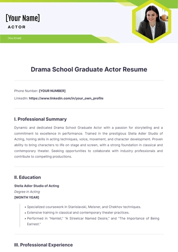 Free Drama School Graduate Actor Resume to Edit Online