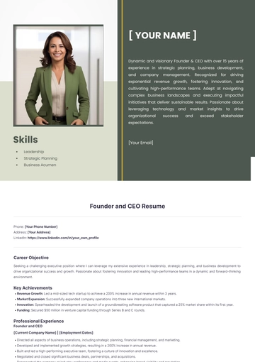 Free Founder and CEO Resume to Edit Online