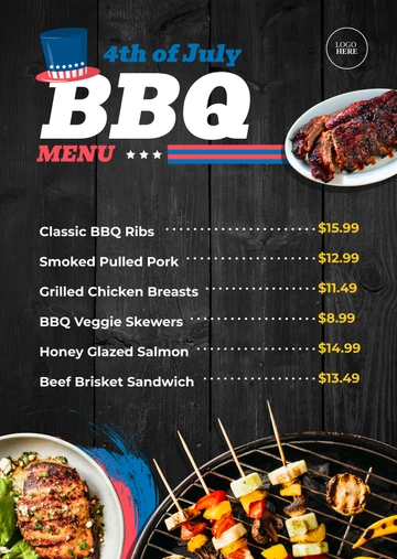 Free 4th of July BBQ Menu Template to Edit Online