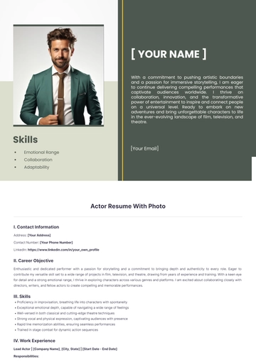 Free Actor Resume With Photo to Edit Online