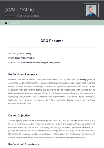 Free CEO Resume to Edit Online