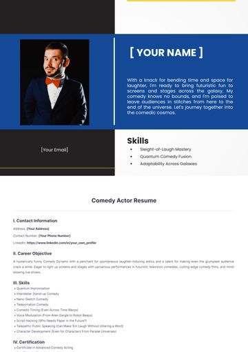 Free Comedy Actor Resume to Edit Online