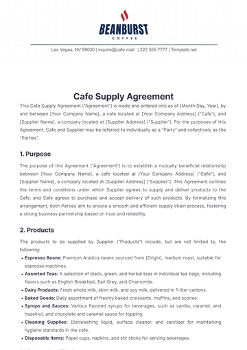 Free Cafe Supply Agreement Template to Edit Online