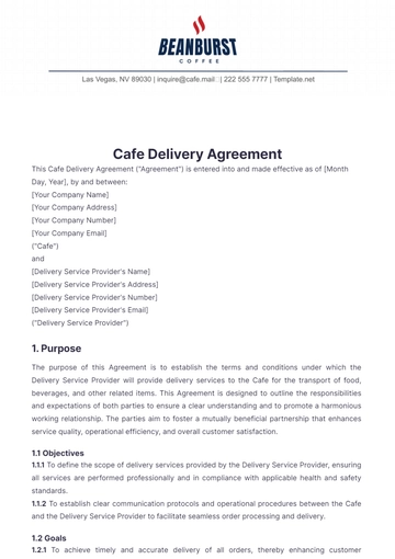 Free Cafe Delivery Agreement Template to Edit Online