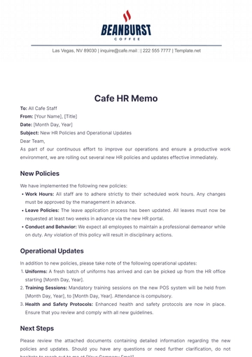 Free Cafe HR Memo Template to Edit Online