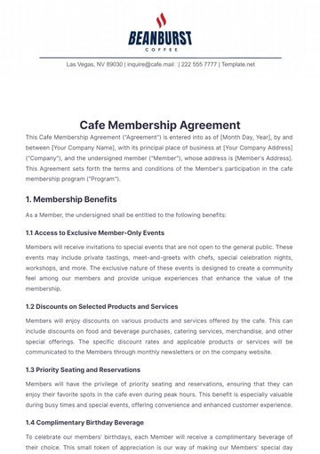 Free Cafe Membership Agreement Template to Edit Online