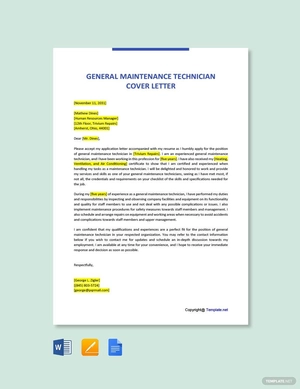 General Maintenance Technician Cover Letter