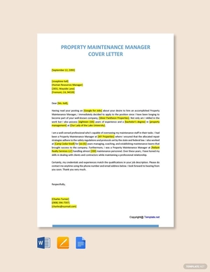 Property Maintenance Manager Cover Letter