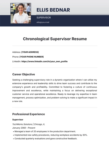 Free Chronological Supervisor Resume Template to Edit Online