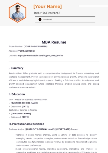 Free MBA Resume to Edit Online