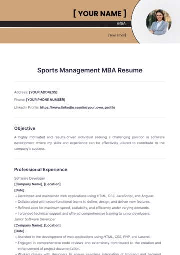 Free Sports Management MBA Resume to Edit Online