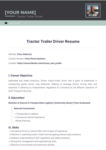 Free Tractor Trailer Driver Resume to Edit Online