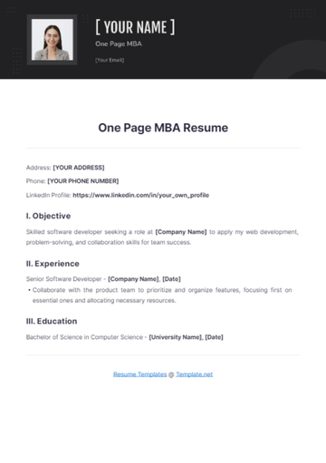 Free One Page MBA Resume to Edit Online