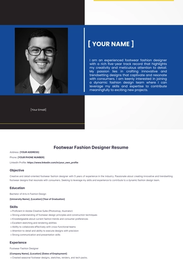 Free Footwear Fashion Designer Resume to Edit Online