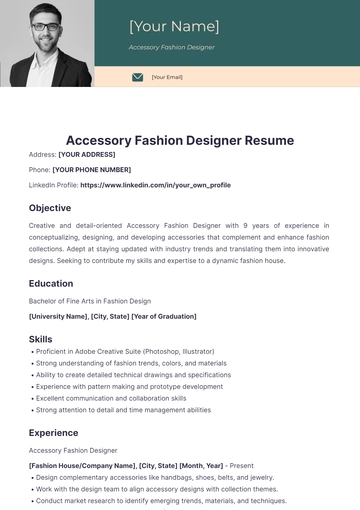 Free Accessory Fashion Designer Resume to Edit Online