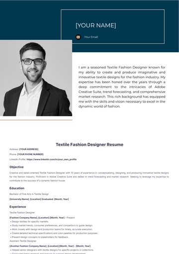 Free Textile Fashion Designer Resume to Edit Online