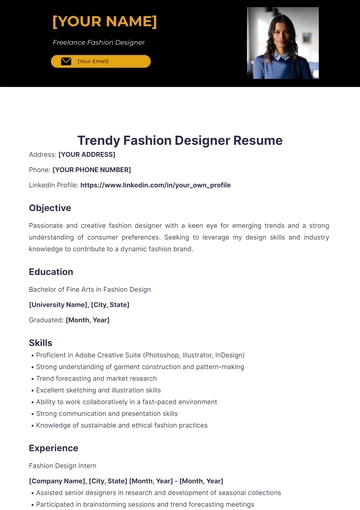 Free Trendy Fashion Designer Resume to Edit Online