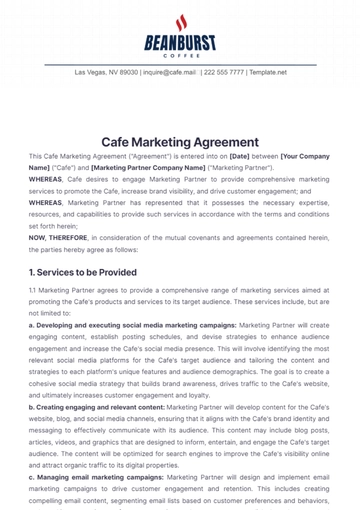 Free Cafe Marketing Agreement Template to Edit Online