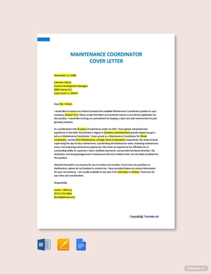 Maintenance Coordinator Cover Letter