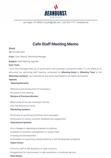 Free Cafe Staff Meeting Memo Template to Edit Online