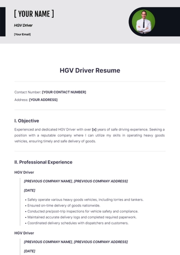 Free HGV Driver Resume to Edit Online