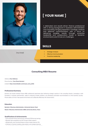Free Consulting MBA Resume to Edit Online