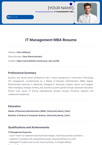 Free IT Management MBA Resume to Edit Online