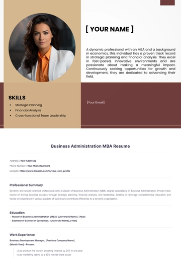 Free Business Administration MBA Resume to Edit Online