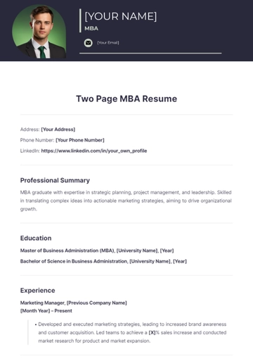 Free Two Page MBA Resume to Edit Online