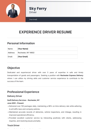Free Experienced Driver Resume Template to Edit Online
